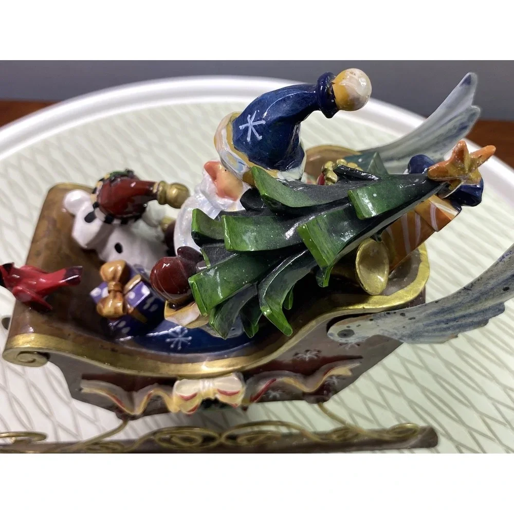 Santa's Red Sleigh Figurine‎ W/Wings-Dog/Cardinal/Presents/Christmas Tree EUC